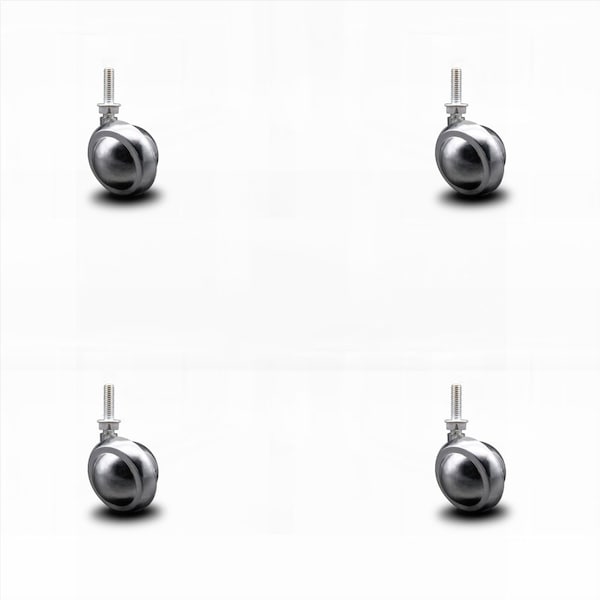 2 Inch Bright Chrome Metal Ball Caster - 5/16 Inch Threaded Stem -SCC, 4PK